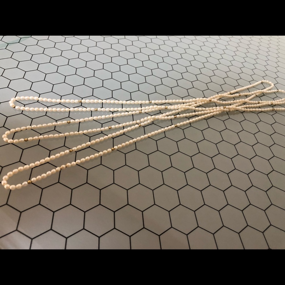 Set of 3 Faux Peal + Gold Bead Necklace 16”
